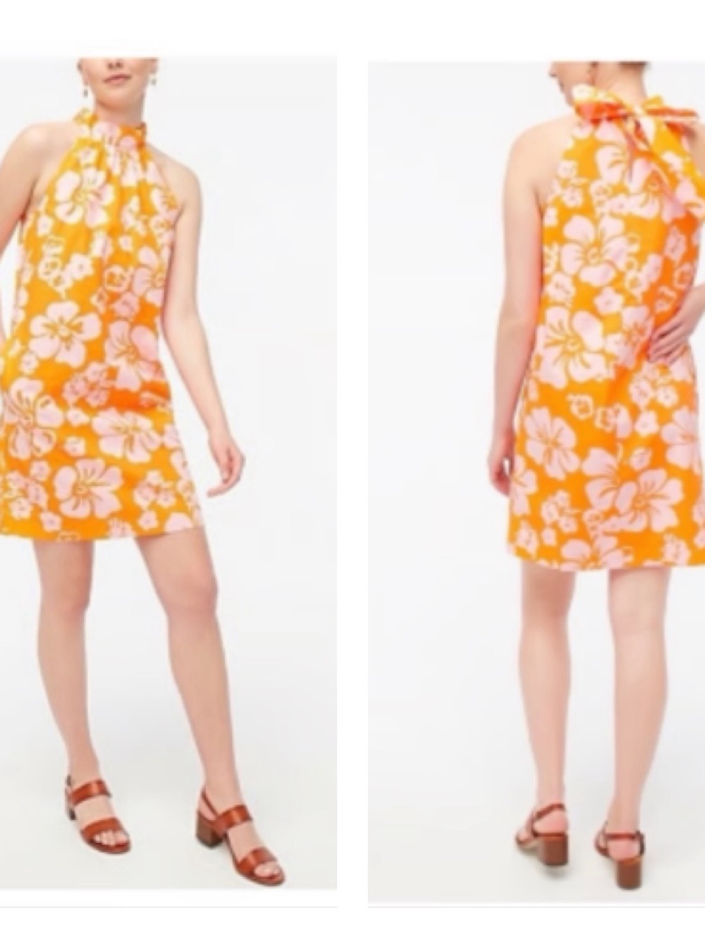 J Crew Re-Imagined Halter Shift Sleeveless Dress Women’s SZ 2 Orange Pink Floral
